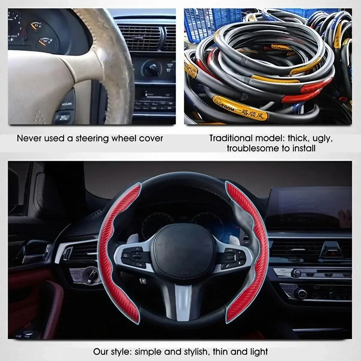 Universal Steering Wheel Cover, Ultra-Thin Carbon Fiber Anti-Slip Pattern, Fits Most Car Wheels